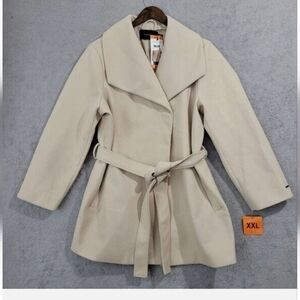 NWT Tahari Ladies' Faux Wool Wrap Coat, Cream, Nwt Xxl